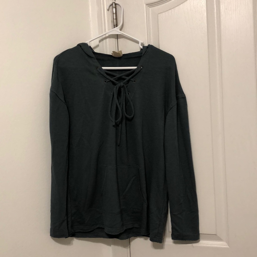 hoodie pullover with front lace up